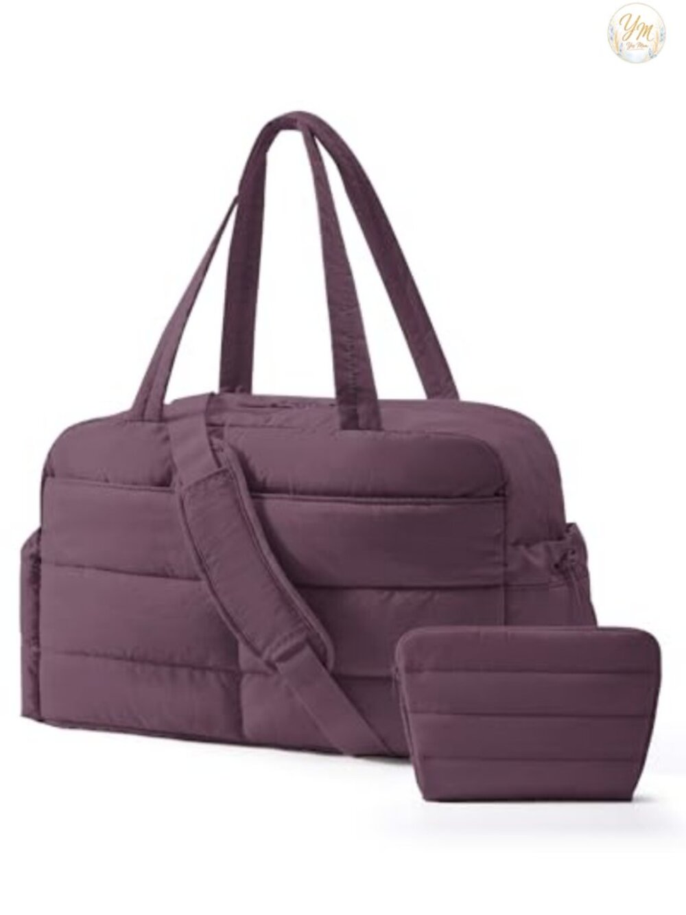 2-PC Puffer Travel Duffel Gym Bag Tote Carry-On Weekender, Fits 15.6 Laptop,